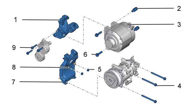 Моменты затяжки : Двигатели DV4TD - DV4TED 9.1. Для автомобилей с кондиционером - Электрический рулевой усилитель