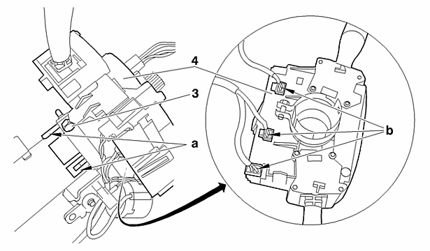 Снятие – установка : Управления под рулевым колесом - Контактное кольцо  1. Снятие