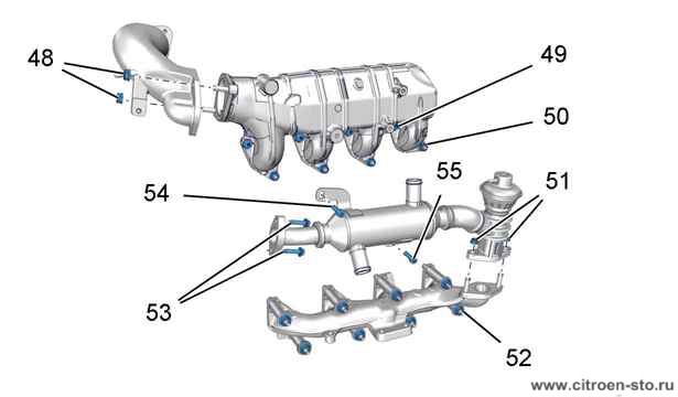 Моменты затяжки : Двигатель Тип DW10ATED 7. Контур рециркуляции отработавших газов