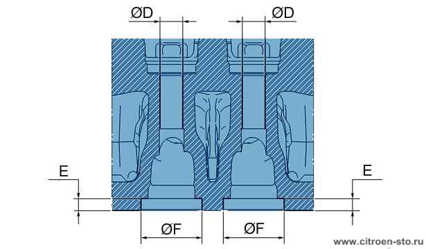 Характеристики : Седла и направляющие втулки клапанов 1.2. Размеры для обработки головки цилиндров выпускных клапанов