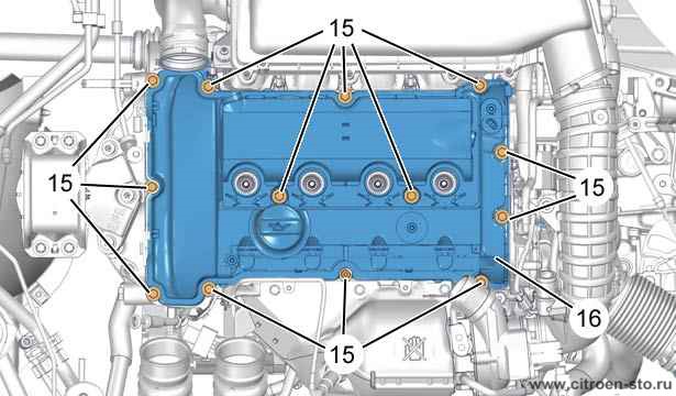 Проверка : Регулировки привода ГРМ - Двигатель EP (Дизельный двигатель с непосредственным впрыском топлива) 2. Снятие